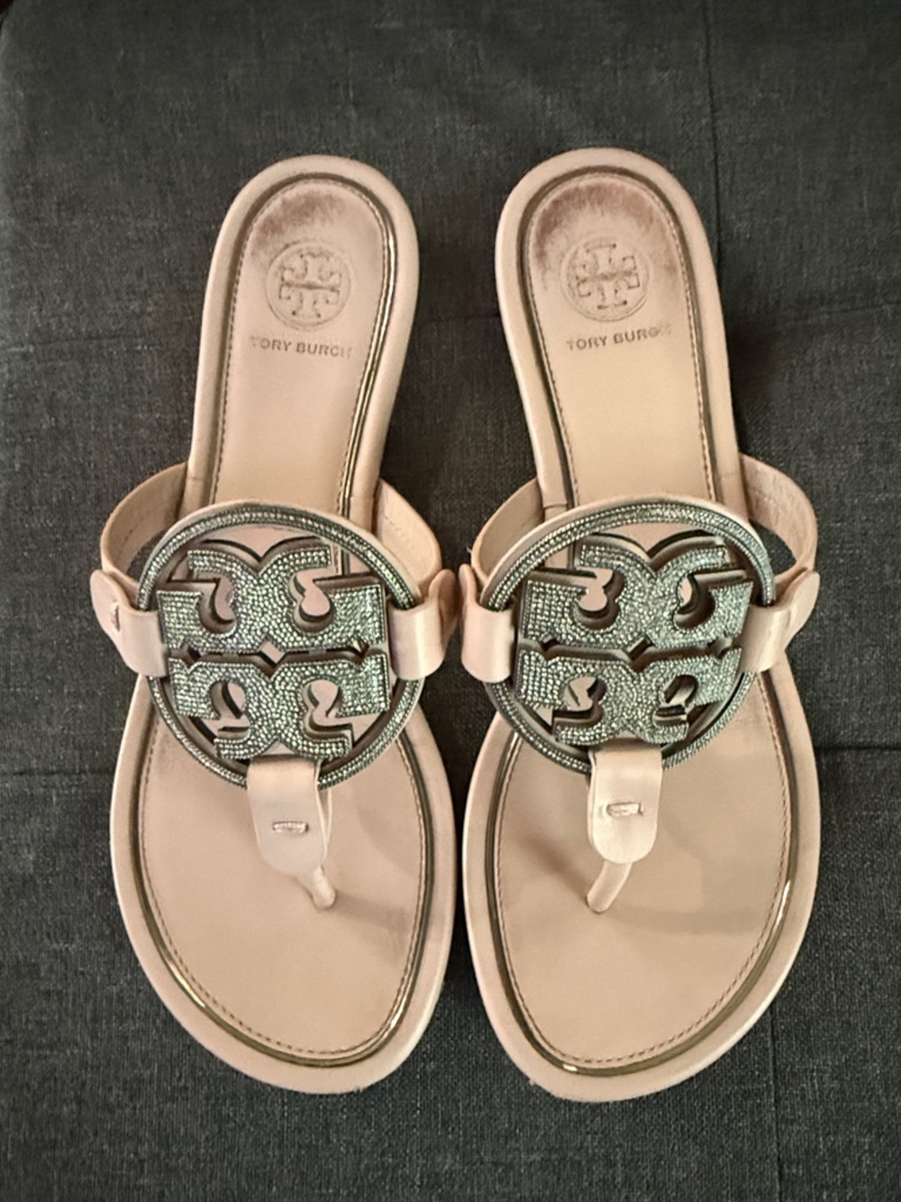 Tory Burch Blush Leather Logo Medallion Sandals